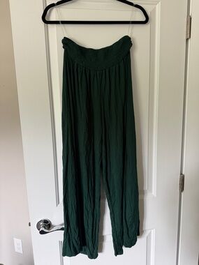 EARTHBOUND Dark Green Smocked Waist Wide-Leg Pants